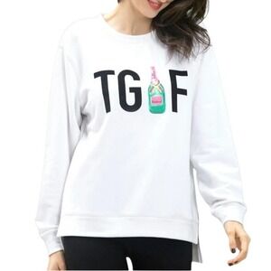 Green Tea Womens Size Small "TGIF" Pullover Crewneck Sweatshirt, White, Size XXL